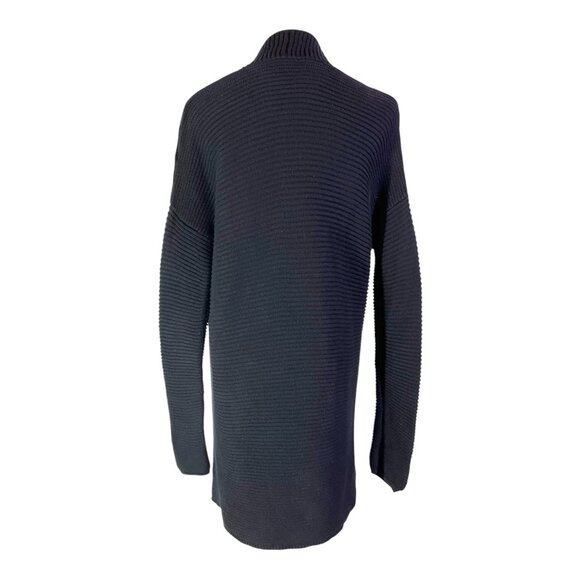 Vince Size L Black Drape Front Cardigan Cotton Ribbed - Picture 10 of 13